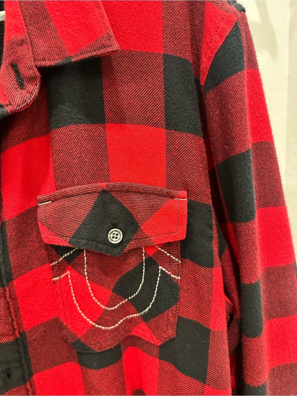 True Religion Red and Black Plaid Lightweight Thermal Jacket